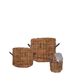 Rund Rattankurv (st m. 3 stk. / 3 str.) - inkl. poser
