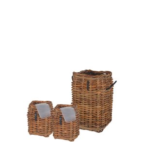 Firkantet Rattankurv (st m. 3 stk. / 2 str.) - inkl. poser