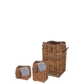 Firkantet Rattankurv (st m. 3 stk. / 3 str.) - inkl. poser