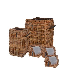Firkantet Rattankurv (st m. 5 stk. / 3 str.) - inkl. poser