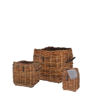 Firkantet Rattankurv (st m. 3 stk. / 3 str.) - inkl. poser