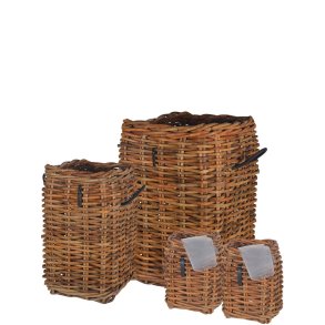 Firkantet Rattankurv (st m. 4 stk. / 3 str.) - inkl. poser