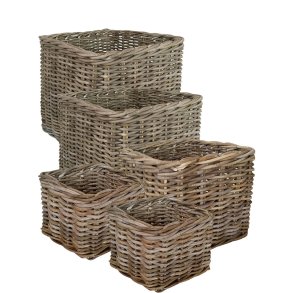 Firkantet Rattankurv - Kubu (s�t m. 5 stk. / 4 str.) - inkl. poser
