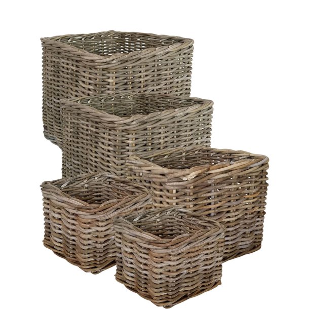 Firkantet Rattankurv - Kubu (s�t m. 5 stk. / 4 str.) - inkl. poser