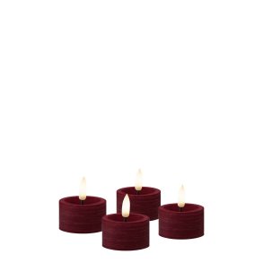 LED Fyrfadslys (4,5 x 2,5 cm) - Matt/Maroon Red (s�t 4 stk/1 str)