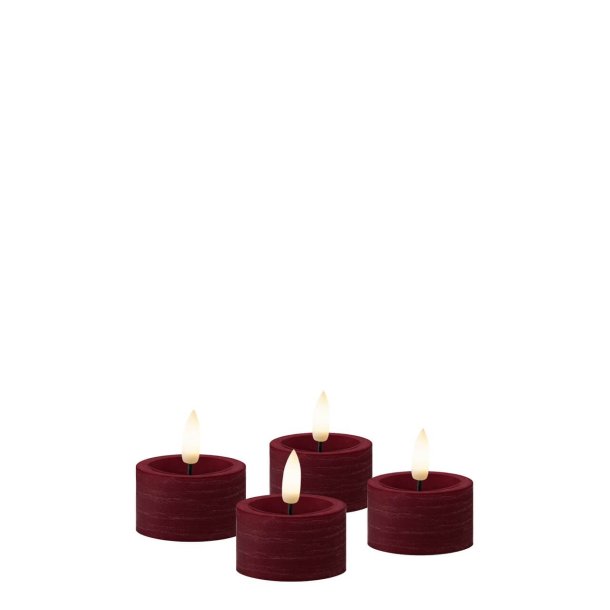 LED Fyrfadslys (4,5 x 2,5 cm) - Matt/Maroon Red (s�t 4 stk/1 str)
