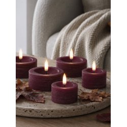 LED Fyrfadslys (4,5 x 2,5 cm) - Matt/Maroon Red (s�t 4 stk/1 str)