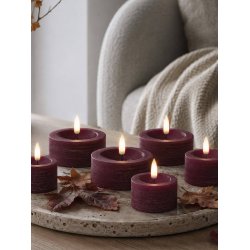 LED Fyrfadslys (6,8 x 3,0 cm) - Matt/Maroon Red (s�t 4 stk/1 str)