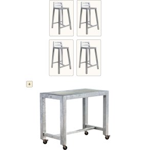 Galv. Barbord 2 Fliser (50 x 50 cm) - Bordben: 8 x 8 cm - m. 4 stole