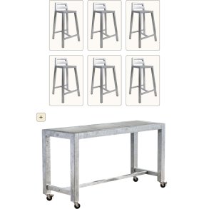 Galv. Barbord 3 Fliser (50 x 50 cm) - Bordben: 8 x 8 cm - m. 6 stole