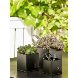 Sort Firkantet Urtepotte (st m. 3 stk. / 3 str.)