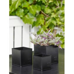 Sort Firkantet Urtepotte (st m. 3 stk. / 3 str.)