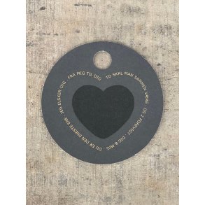 Sort/Hvid Kort - Hjerte m/tekst (pakke m. 20 stk.)