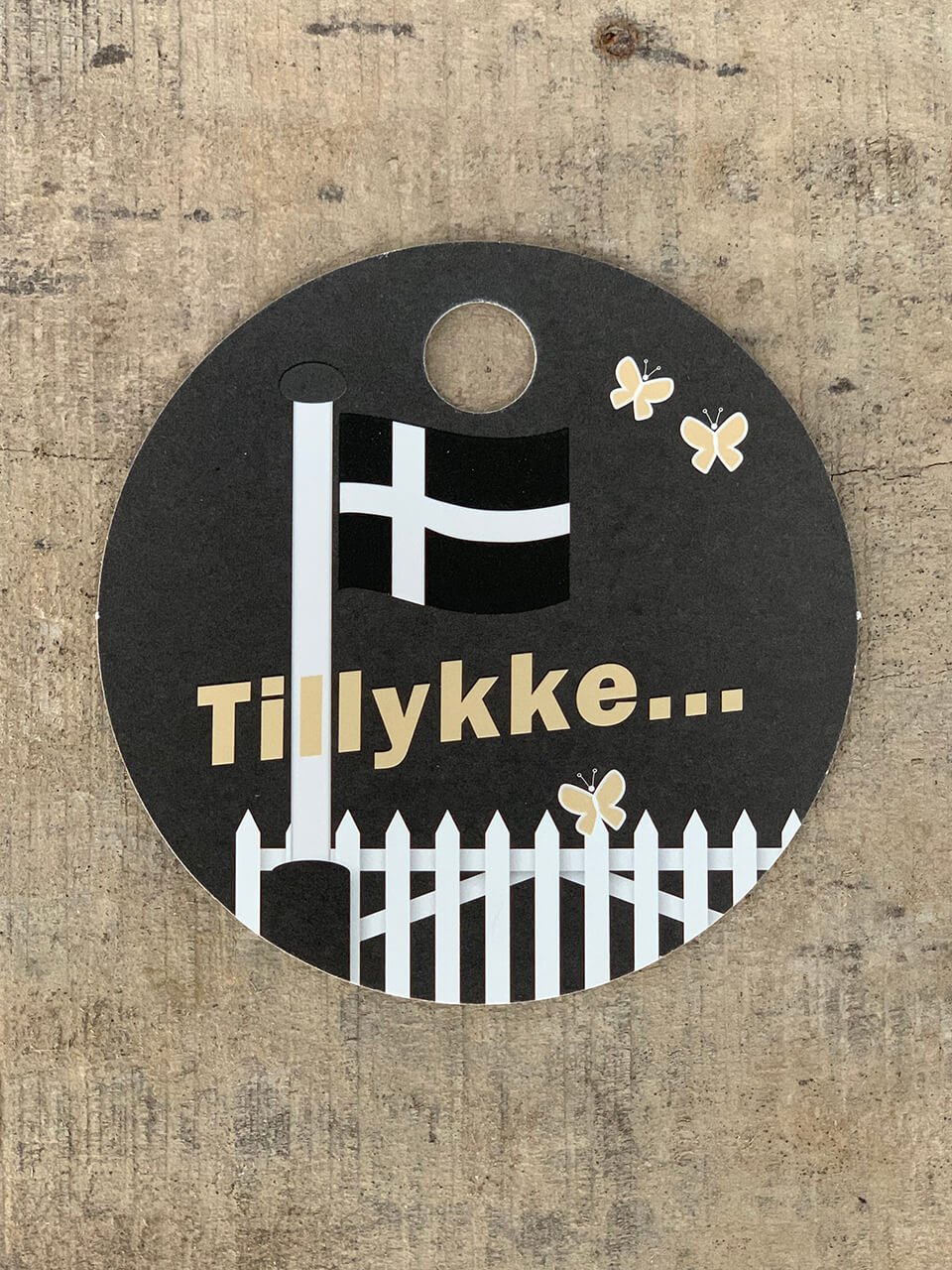 Sort/Hvid Kort - Tillykke Flag (pakke m. 20 stk.) - Runde Kort - Sort ...