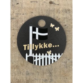 Sort/Hvid Kort - Tillykke Flag (pakke m. 20 stk.)